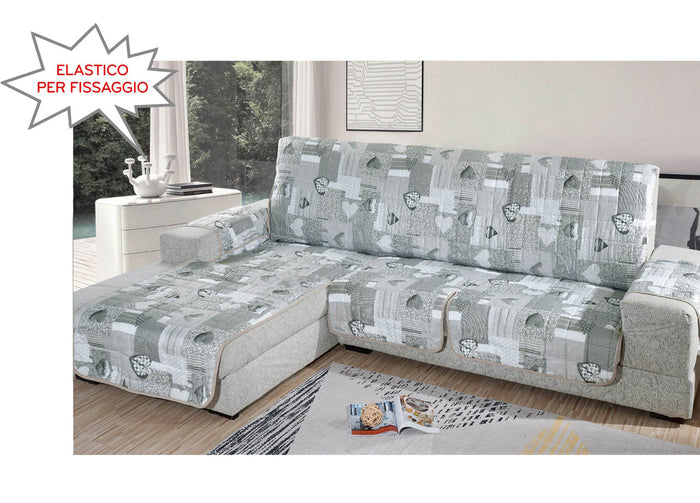 Copridivano Con Penisola Trapuntato Modello Kino Colore Grigio - 290 cm - Grigio