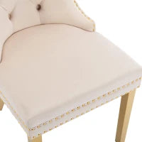 Set di 4 sedie design con decorazioni in rivetti e anelli rotondi unici, imbottite in velluto, 51×65,5×95 cm, Beige