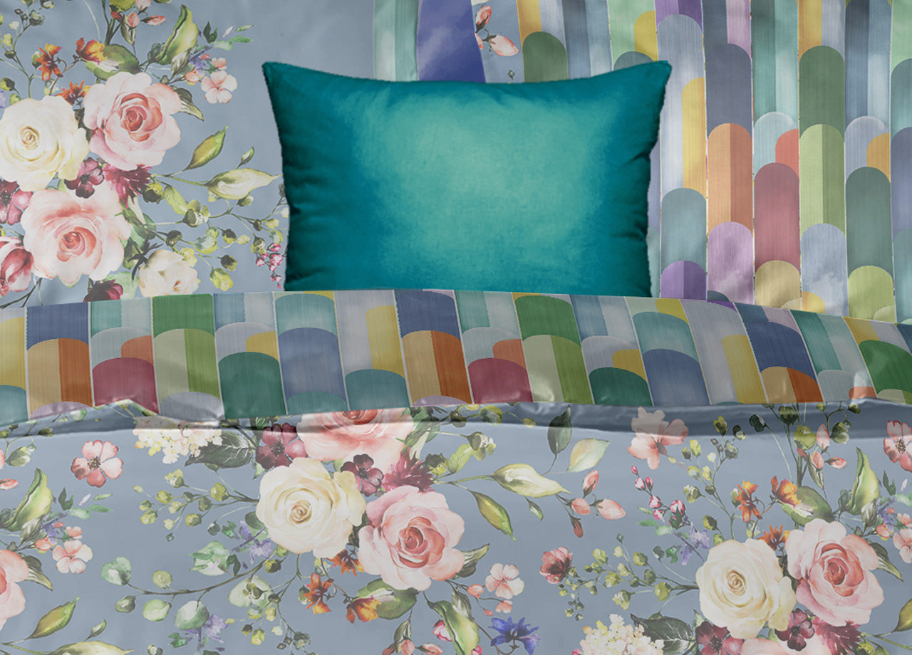 Copripiumino Double Face Matrimoniale Digitale Cotone Percalle Dis.Flower