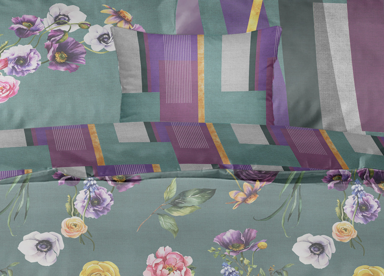 Copripiumino Double Face Matrimoniale Digitale Cotone Percalle Dis.Anemoni