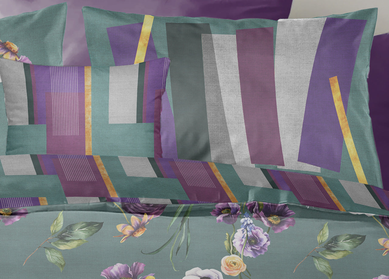 Copripiumino Double Face Matrimoniale Digitale Cotone Percalle Dis.Anemoni