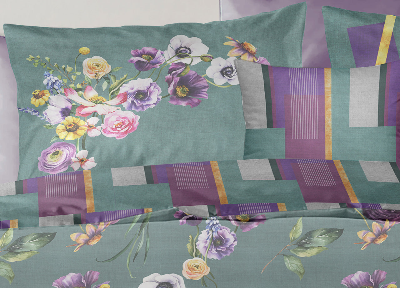 Copripiumino Double Face Matrimoniale Digitale Cotone Percalle Dis.Anemoni