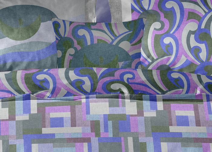 Copripiumino Double Face Matrimoniale Digitale Cotone Percalle Dis.Modern Geo Pucci