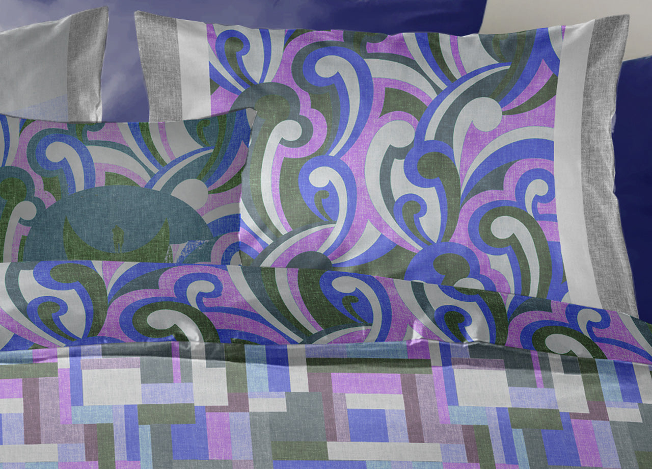 Copripiumino Double Face Matrimoniale Digitale Cotone Percalle Dis.Modern Geo Pucci