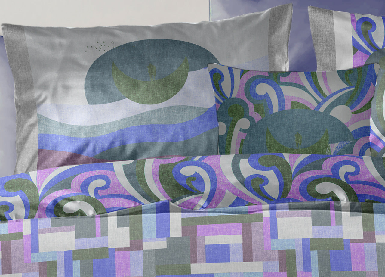 Copripiumino Double Face Matrimoniale Digitale Cotone Percalle Dis.Modern Geo Pucci