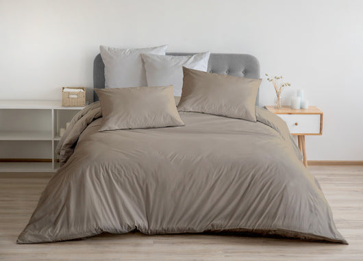 Sacco Copripiumino In 100% Cotone Percalle Made In Italy In Tinta Unita - Singolo - Tortora