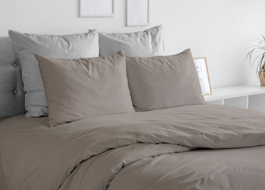 Sacco Copripiumino In 100% Cotone Percalle Made In Italy In Tinta Unita - Singolo - Tortora