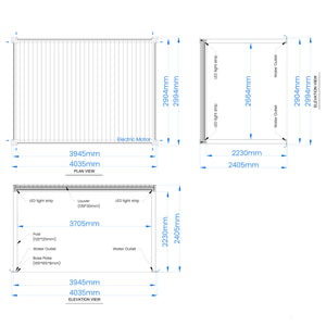SINED Pergola Motorizzata Autoportante 3x4 in Alluminio Nero e Bianco con Lamelle Regolabili da 0 a 100gradi Sensori Solari Integrati - Modello PERGOLA-DORA-3x4