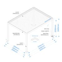 SINED Pergola Motorizzata Autoportante 3x4 in Alluminio Nero e Bianco con Lamelle Regolabili da 0 a 100gradi Sensori Solari Integrati - Modello PERGOLA-DORA-3x4