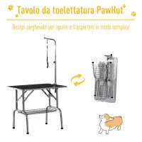 Tavolo da toelettatura e tosatura cani gatti con cestino, 91.5x61.5x77cm