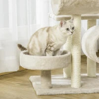 Albero Tiragraffi Gioco Giocattolo per Gatti con Diverse Piattaforme in Sisal Naturale Altezza 105cm Crema