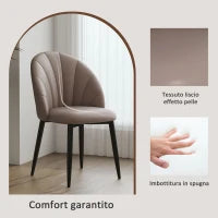 Set 2 Sedie da Pranzo in Pelle PU con Gambe in Metallo e Schienale a Conchiglia, Marrone