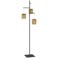 Lampada da Esterno Solare in stile Boho con Base Quadrata, in Rattan PE e Acciaio, 45x45x178 cm, Nero e Giallo