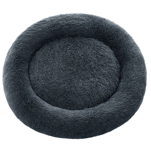 Cuccia rotonda per cani divano a forma di ciambella con cuscino centrale sfoderabile e lavabile morbido tessuto di peluche 100 cm grigio 12_0006847