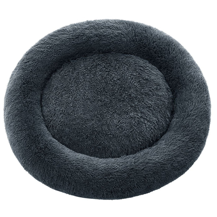 Cuccia rotonda per cani divano a forma di ciambella con cuscino centrale sfoderabile e lavabile morbido tessuto di peluche 100 cm grigio 12_0006847