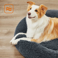 Cuccia rotonda per cani divano a forma di ciambella con cuscino centrale sfoderabile e lavabile morbido tessuto di peluche 100 cm grigio 12_0006847