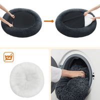 Cuccia rotonda per cani divano a forma di ciambella con cuscino centrale sfoderabile e lavabile morbido tessuto di peluche 100 cm grigio 12_0006847