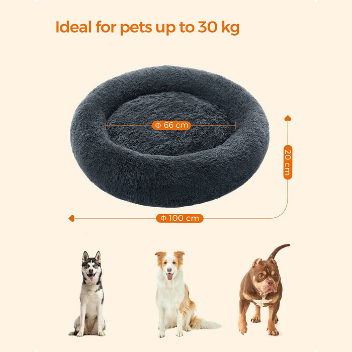Cuccia rotonda per cani divano a forma di ciambella con cuscino centrale sfoderabile e lavabile morbido tessuto di peluche 100 cm grigio 12_0006847