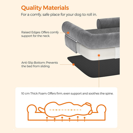 Cuccia ortopedica per cani divano letto per animali domestici imbottitura morbida bordi rialzati rivestimento sfoderabile e lavabile 91 x 71 x 25 cm antiscivolo grigio chiaro 12_0006852