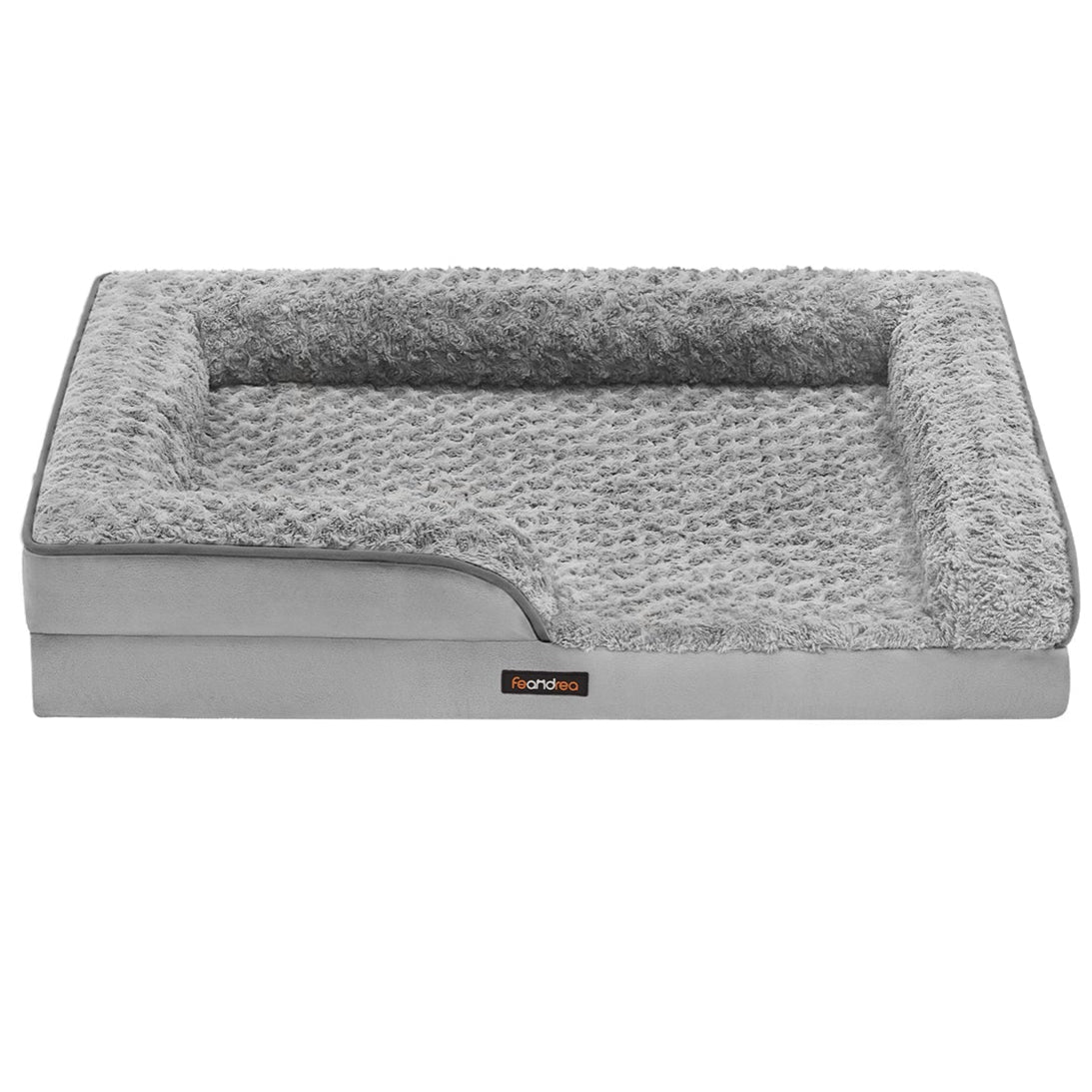 Cuccia per cani cuccia ortopedica per animali domestici schiuma a nido d'ape bordi imbottiti rialzati rivestimento in peluche sfoderabile con motivi rosa 91 x 68 x 16 cm grigio tortora 12_0006814