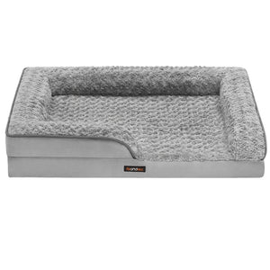 Cuccia per cani cuccia ortopedica per animali domestici schiuma a nido d'ape bordi imbottiti rialzati rivestimento in peluche sfoderabile con motivi rosa 91 x 68 x 16 cm grigio tortora 12_0006814