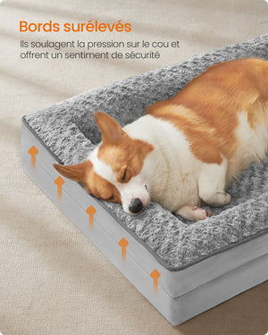 Cuccia per cani cuccia ortopedica per animali domestici schiuma a nido d'ape bordi imbottiti rialzati rivestimento in peluche sfoderabile con motivi rosa 91 x 68 x 16 cm grigio tortora 12_0006814