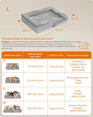 Cuccia per cani cuccia ortopedica per animali domestici schiuma a nido d'ape bordi imbottiti rialzati rivestimento in peluche sfoderabile con motivi rosa 91 x 68 x 16 cm grigio tortora 12_0006814