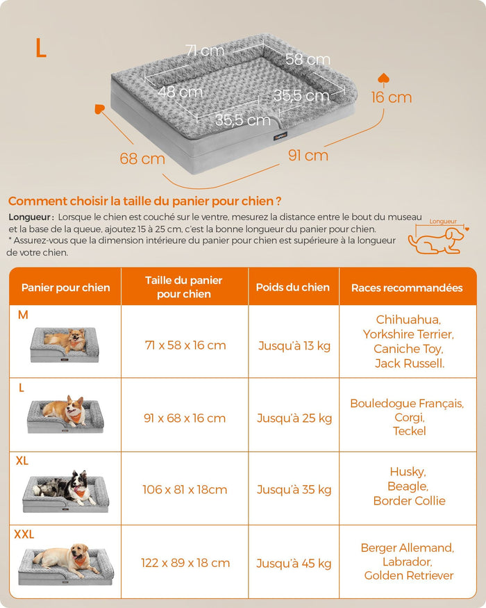 Cuccia per cani cuccia ortopedica per animali domestici schiuma a nido d'ape bordi imbottiti rialzati rivestimento in peluche sfoderabile con motivi rosa 91 x 68 x 16 cm grigio tortora 12_0006814