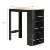 Tavolo Alto da Bar con 3 Ripiani, Struttura in Legno, Stile Moderno 112x57x106 cm Nero e Naturale