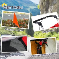 Rimorchio Bici per Cani Taglia Media a 2 Ingressi con Finestrelle e Tettuccio Apribile, 126-155x83x108 cm, Rosso