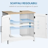kleankin Mobile Sotto Lavabo Bagno con 2 Ante e Ripiano Regolabile, 60x33x60cm, Legno e Bianco