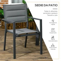 Set da Giardino con Tavolo Allungabile in Vetro e 6 Sedie con Seduta Traspirante, Grigio Scuro