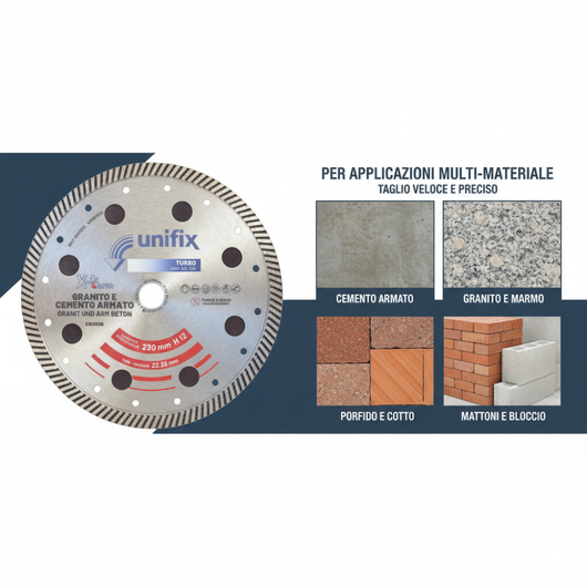 Disco diamantato turbo x-term per taglio cemento e granito Ø 230 h 12 x 2,5 mm
