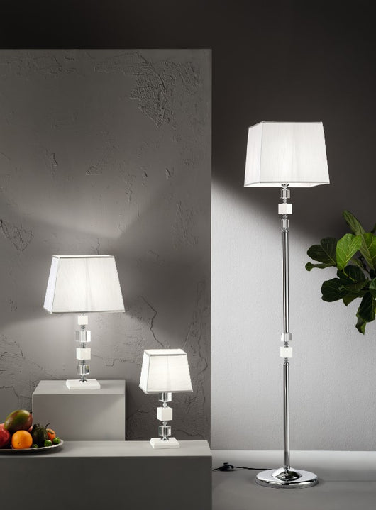 PIANTANA LIVIA CROMO,BIANCO E TRASPARENTE 1 LUCE ATTACCO E27 H.150+30CM