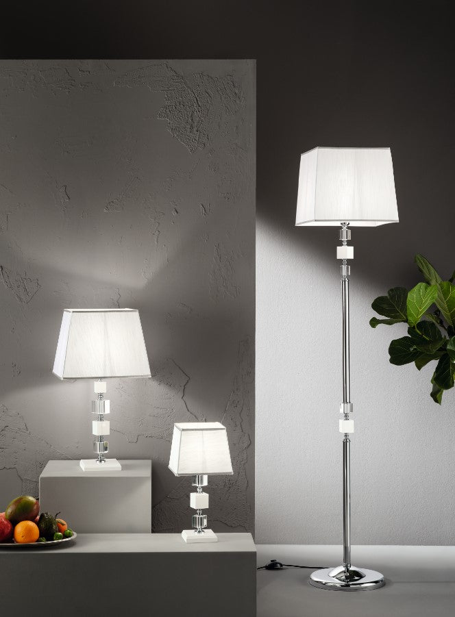 PIANTANA LIVIA CROMO,BIANCO E TRASPARENTE 1 LUCE ATTACCO E27 H.150+30CM