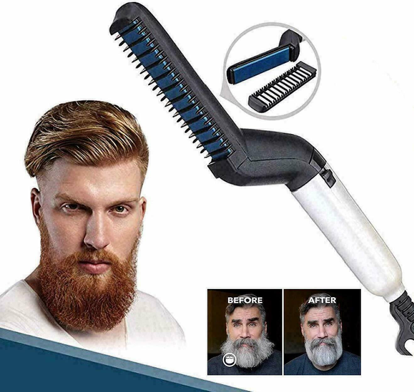 PIASTRA SPAZZOLA ELETTRICA PETTINE LISCIANTE CAPELLI BARBA UOMO STYLING 2 IN 1