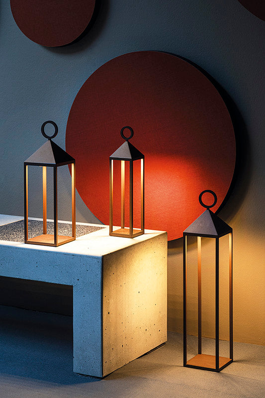 Lanterna moderna Pic Nic a led da 2,2W IP54 ricaricabile e dimmerabile h. 47cm corten