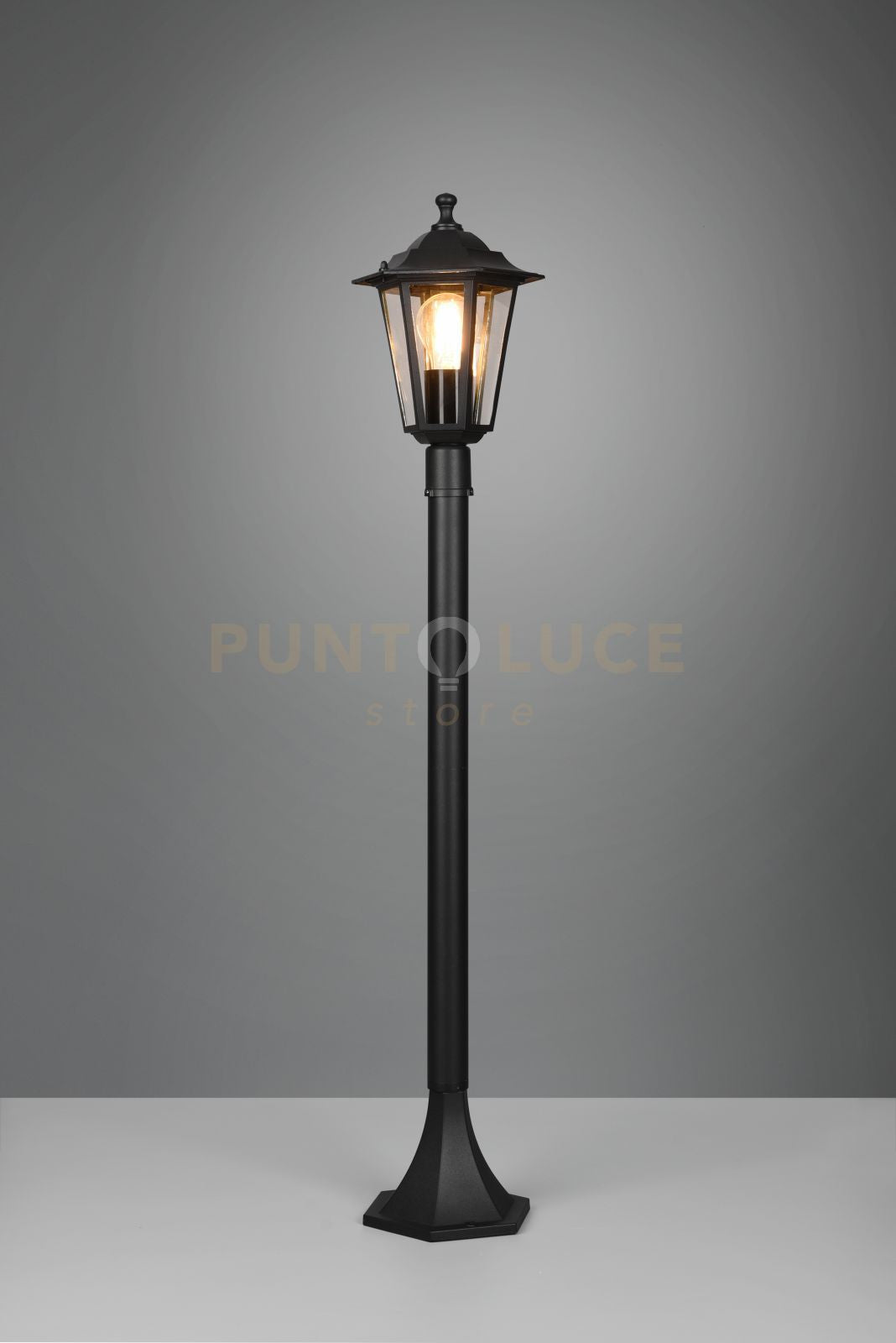 PIENZA PALO DA ESTERNO 6 LATI FUSIONE DI ALLUMINIO NERA E VETRO TRASPARENTE H. 100CM IP44 1 LUCE ATTACCO E27