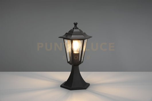 PIENZA PALO SEGNAVIALI DA ESTERNO 6 LATI FUSIONE DI ALLUMINIO NERA E VETRO TRASPARENTE H. 36CM IP44  1 LUCE ATTACCO E27