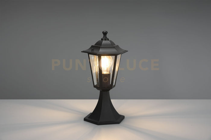 PIENZA PALO SEGNAVIALI DA ESTERNO 6 LATI FUSIONE DI ALLUMINIO NERA E VETRO TRASPARENTE H. 36CM IP44  1 LUCE ATTACCO E27