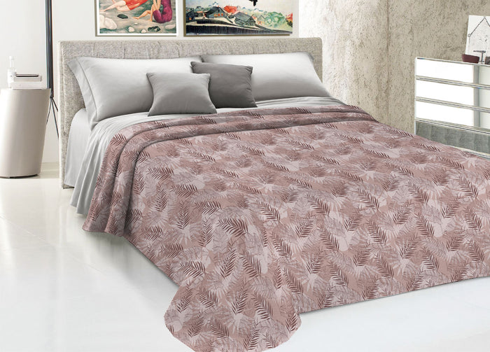 Copriletto Piquet Primavera Estate 100% Cotone Disegno Tropical Felce - Singolo - Rosa