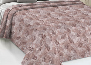 Copriletto Piquet Primavera Estate 100% Cotone Disegno Tropical Felce - Singolo - Rosa