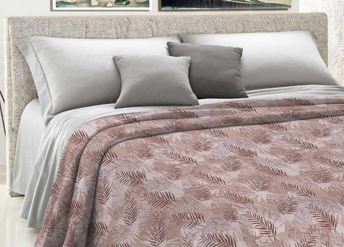 Copriletto Piquet Primavera Estate 100% Cotone Disegno Tropical Felce - Singolo - Rosa