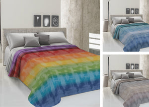 Copriletto Piquet Primavera Estate 100% Cotone Disegno Arcobaleno - Singolo - Blu