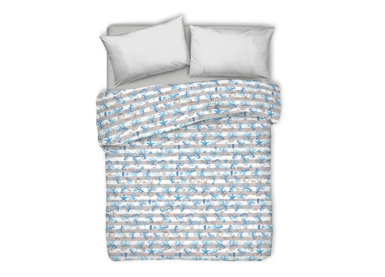 Copriletto Piquet Primavera Estate 100% Cotone Disegno Marina Riga - Singolo - Azzurro