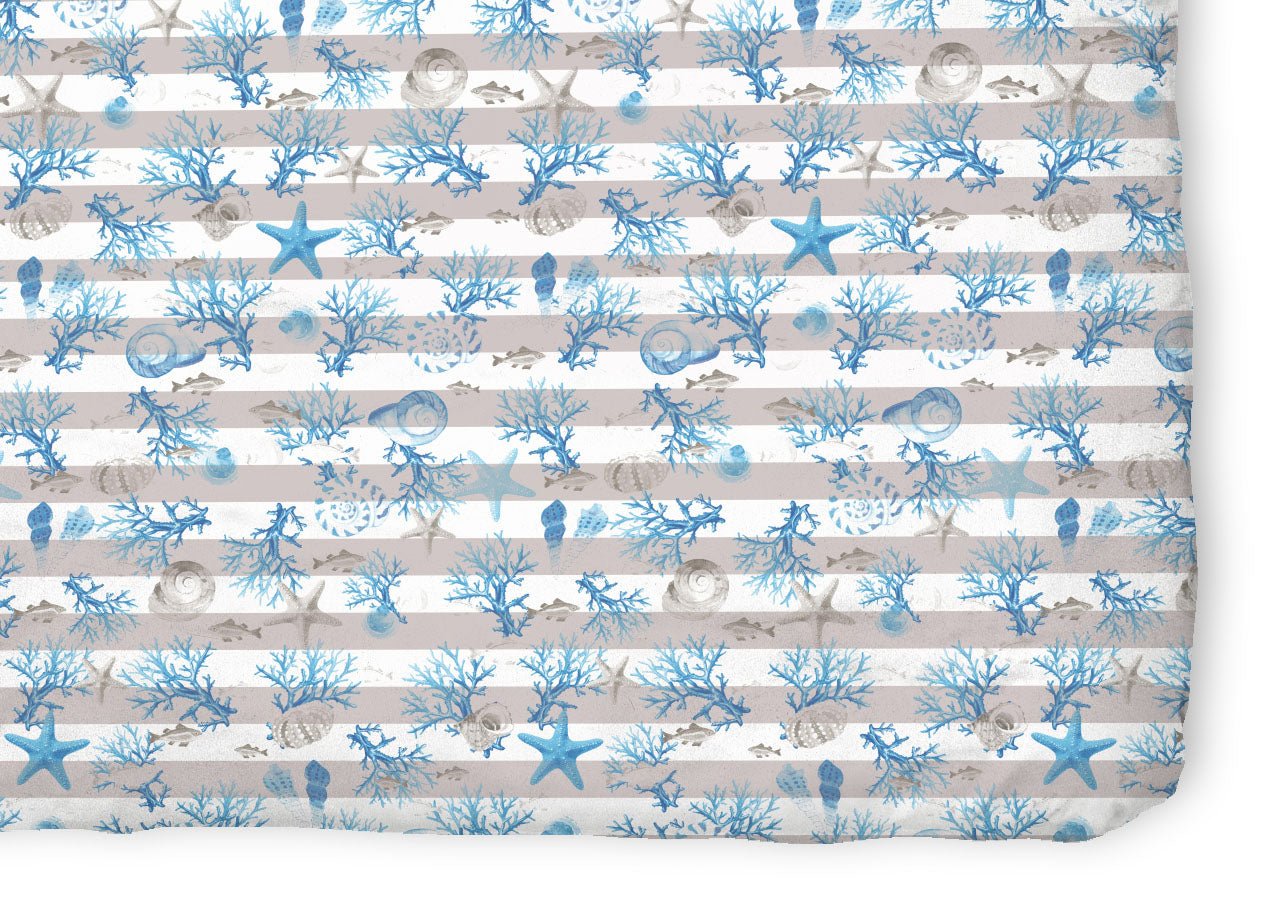 Copriletto Piquet Primavera Estate 100% Cotone Disegno Marina Riga - Singolo - Azzurro