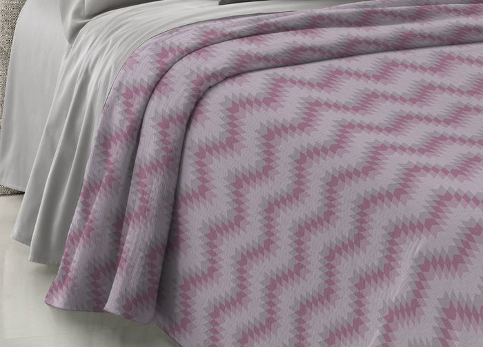 Copriletto Piquet Primavera Estate 100% Cotone Disegno 7672 Zig Zag - 1 Piazza e Mezza - Rosa