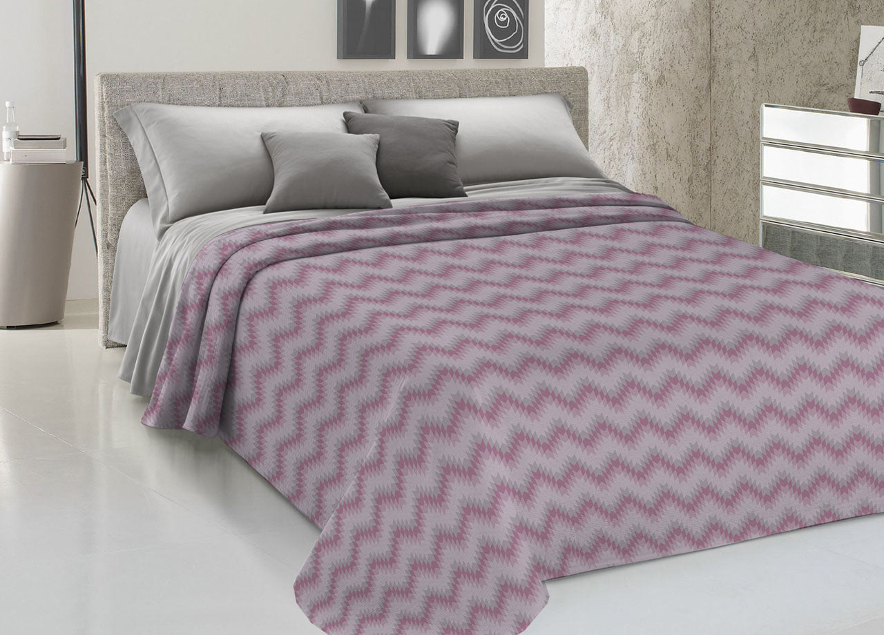 Copriletto Piquet Primavera Estate 100% Cotone Disegno 7672 Zig Zag - 1 Piazza e Mezza - Rosa