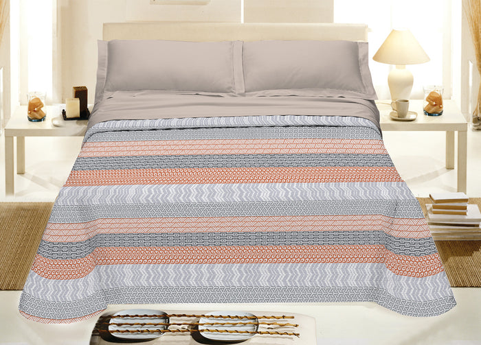 Copriletto Piquet Primavera Estate 100% Cotone Disegno Azteco - Matrimoniale - Arancio