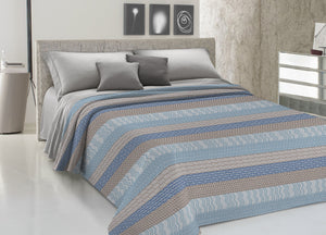 Copriletto Piquet Primavera Estate 100% Cotone Disegno Azteco - Piazza e Mezza - Azzurro